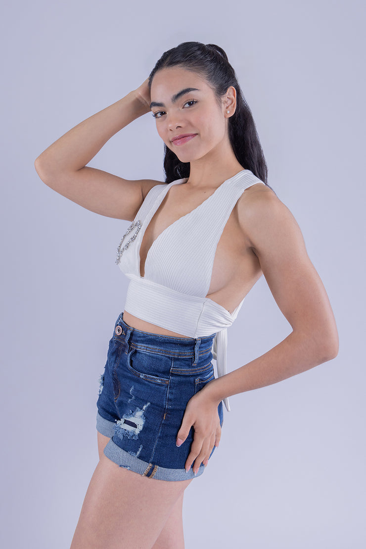 Crop top con detalle de brillos