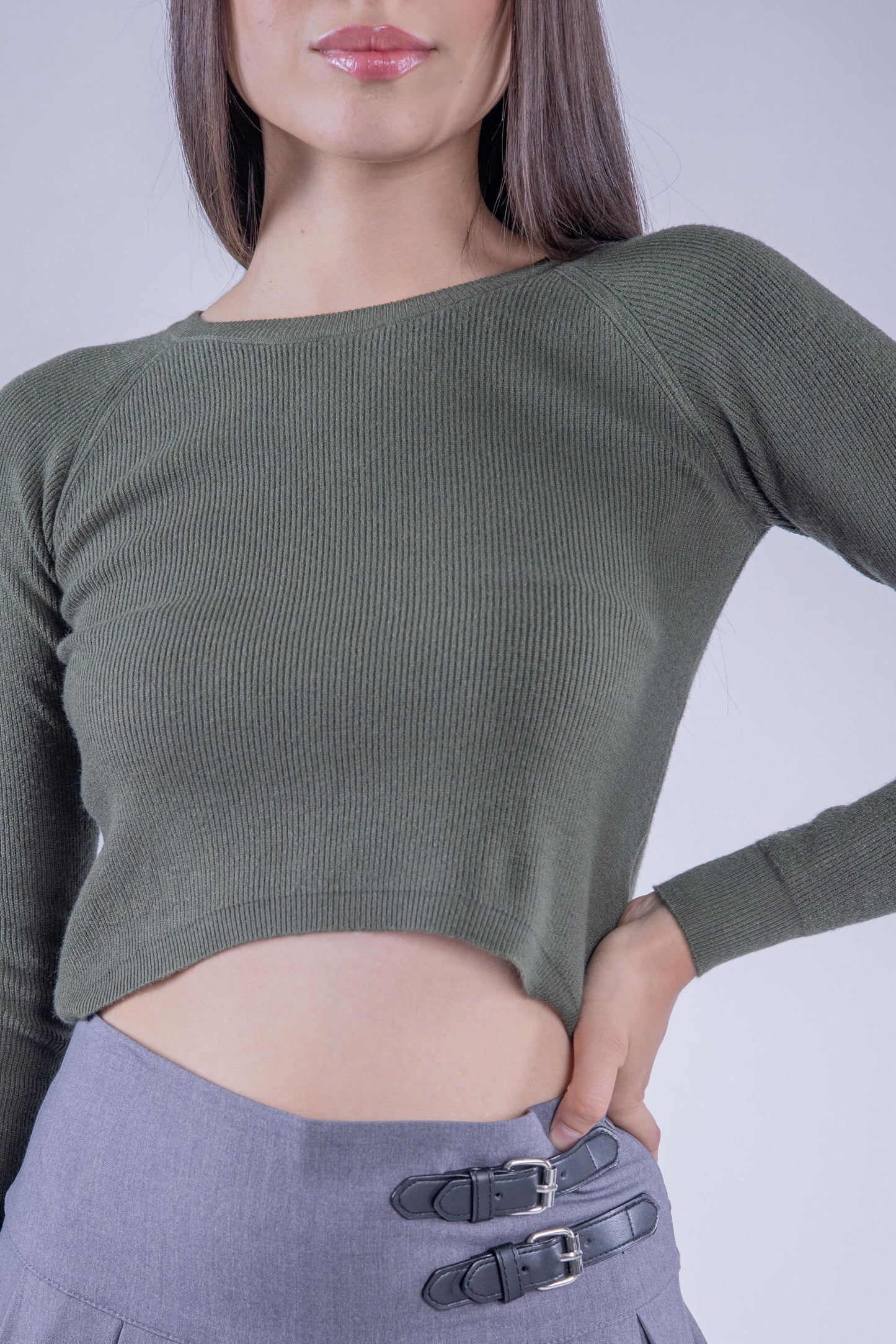 Crop top acanalado verde