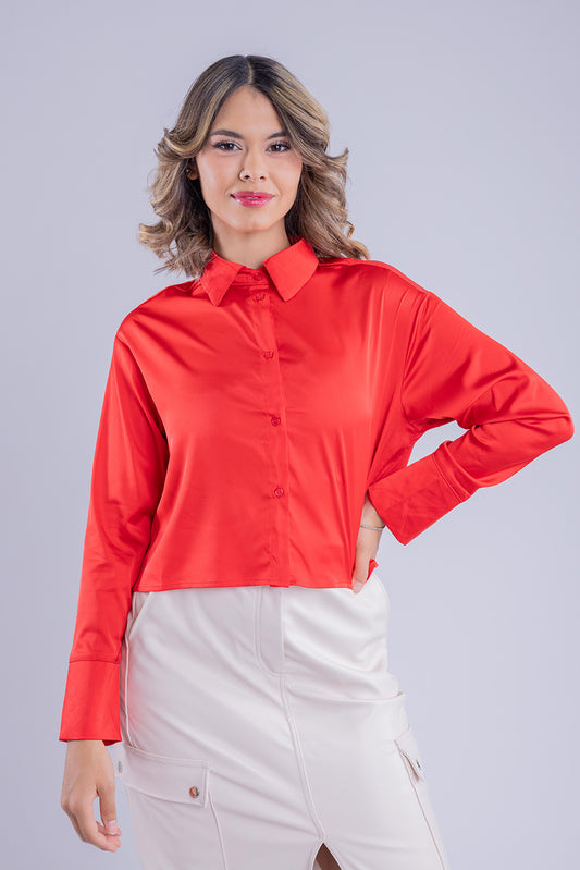 Blusa crop  satinada roja