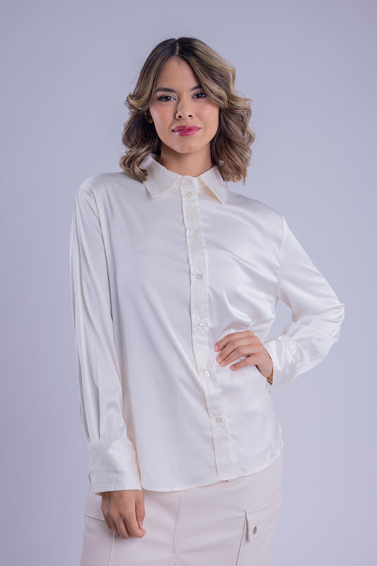 Camisa blanca satinada