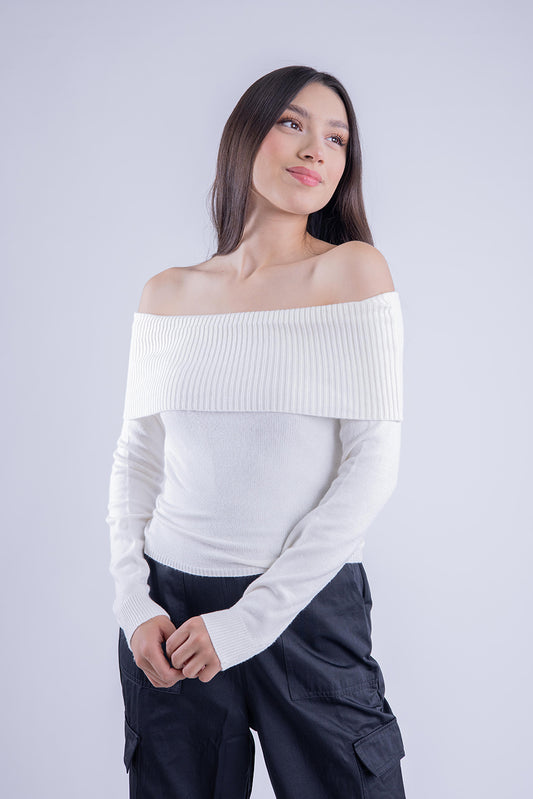 Blusa  blanco acanalado