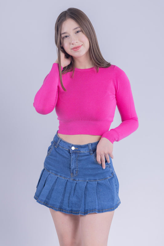 Crop top elástico de cuello redondo