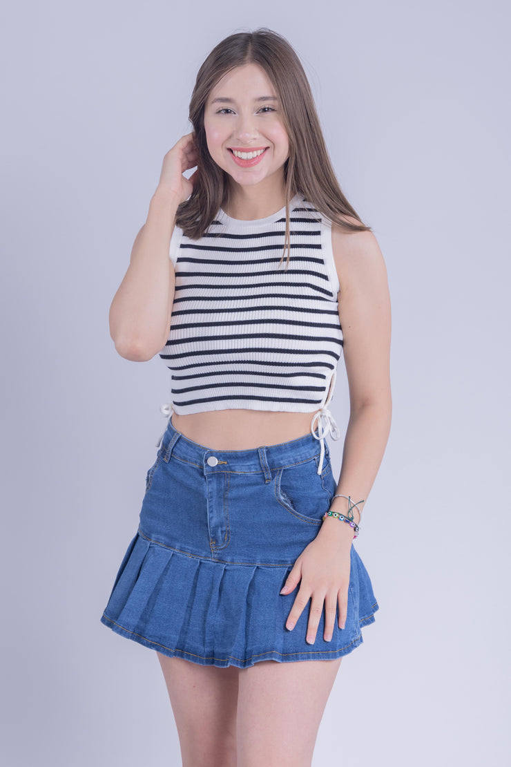 Crop top acanalado con listones