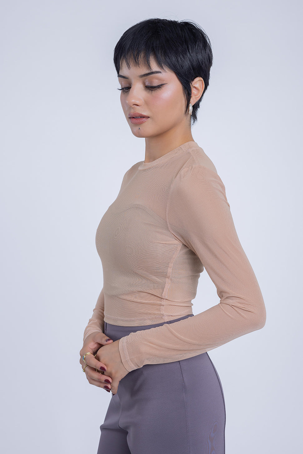 Blusa beige tipo mesh