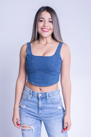 Crop top de mezclilla seccionado