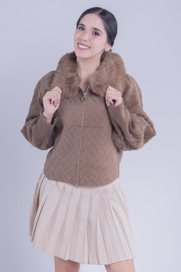 Chamarra oversize con cuello de peluche