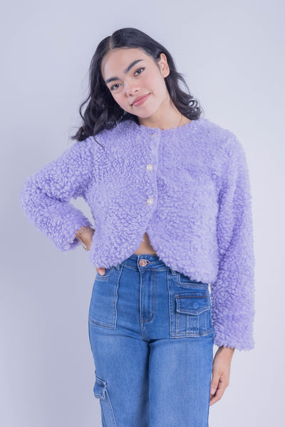 Saco crop abotonado de peluche