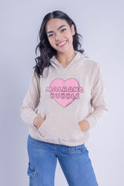 Sudadera acanalada con estampado y capucha