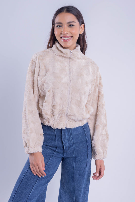 Sudadera crop de peluche con cuello alto