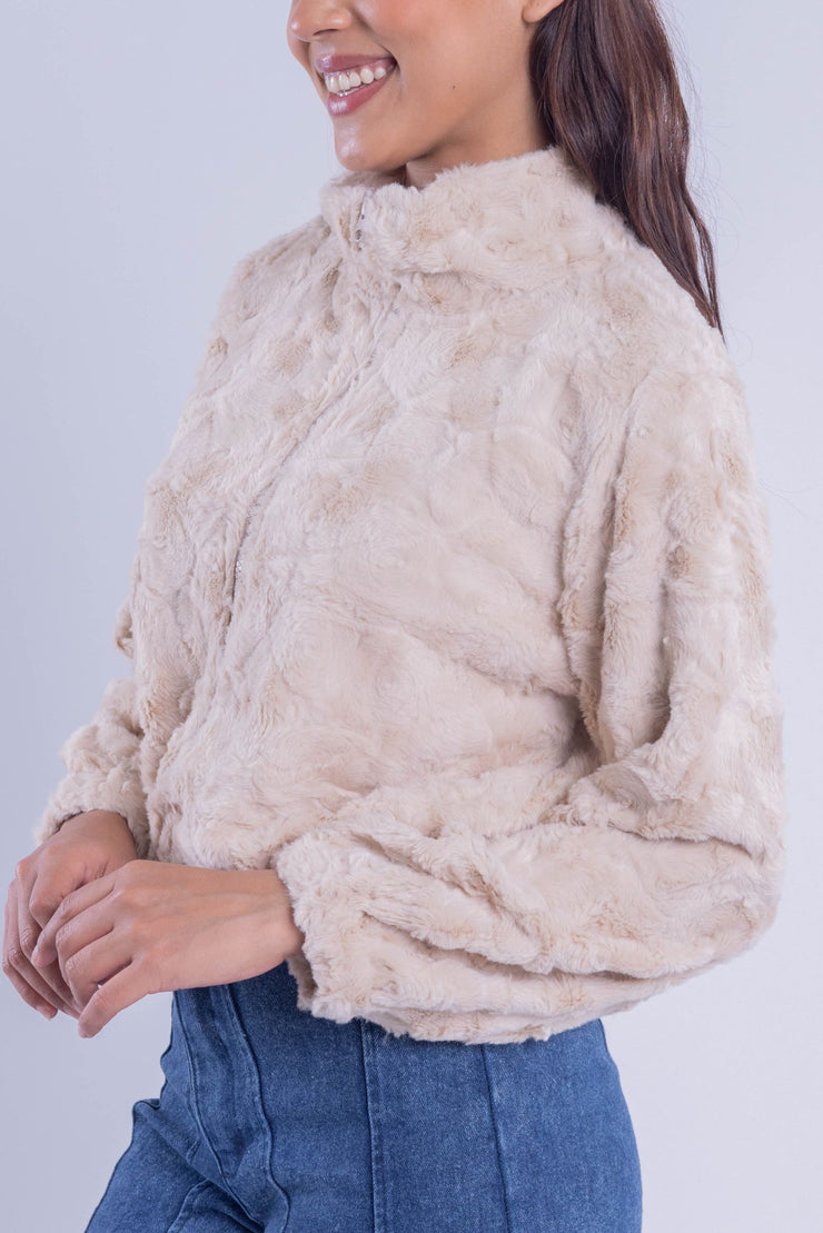 Sudadera crop de peluche con cuello alto