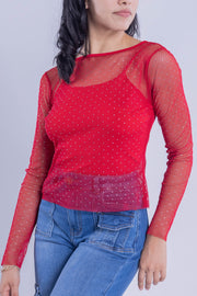 Blusa mesh con pedrería