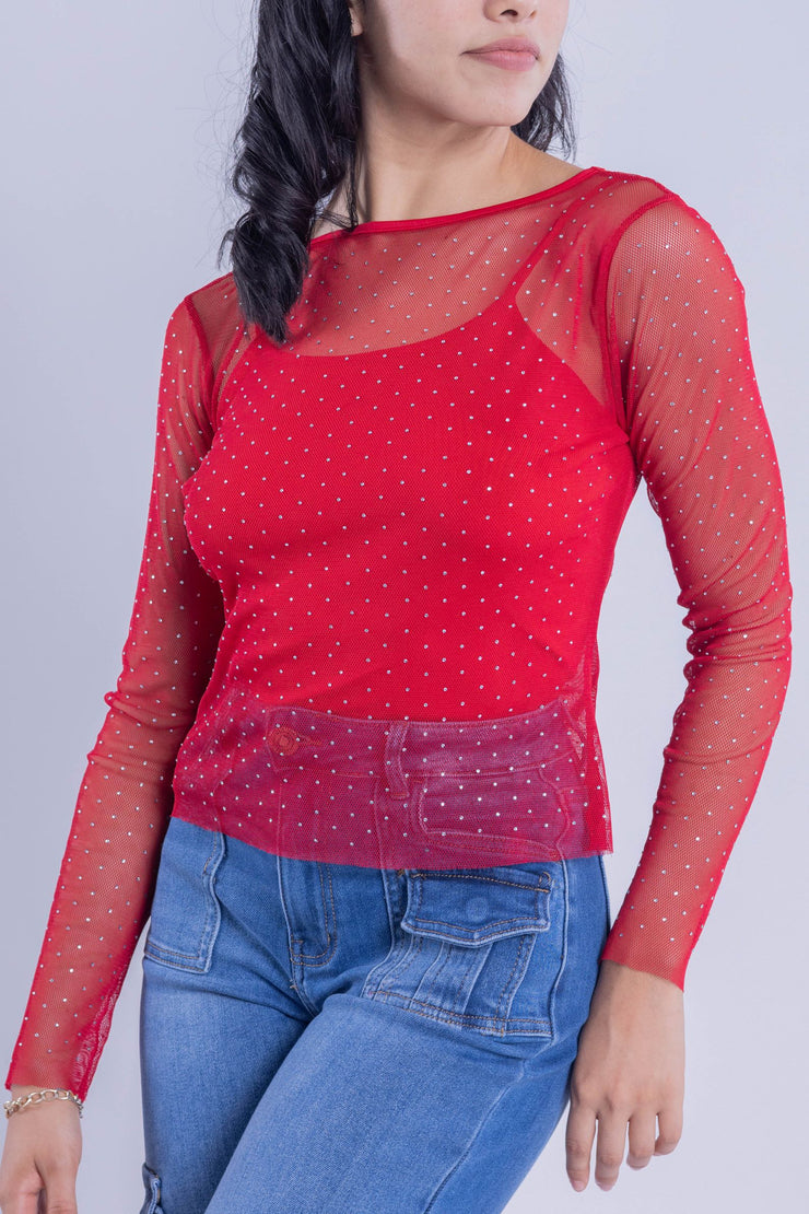 Blusa mesh con pedrería