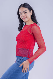 Blusa mesh con pedrería