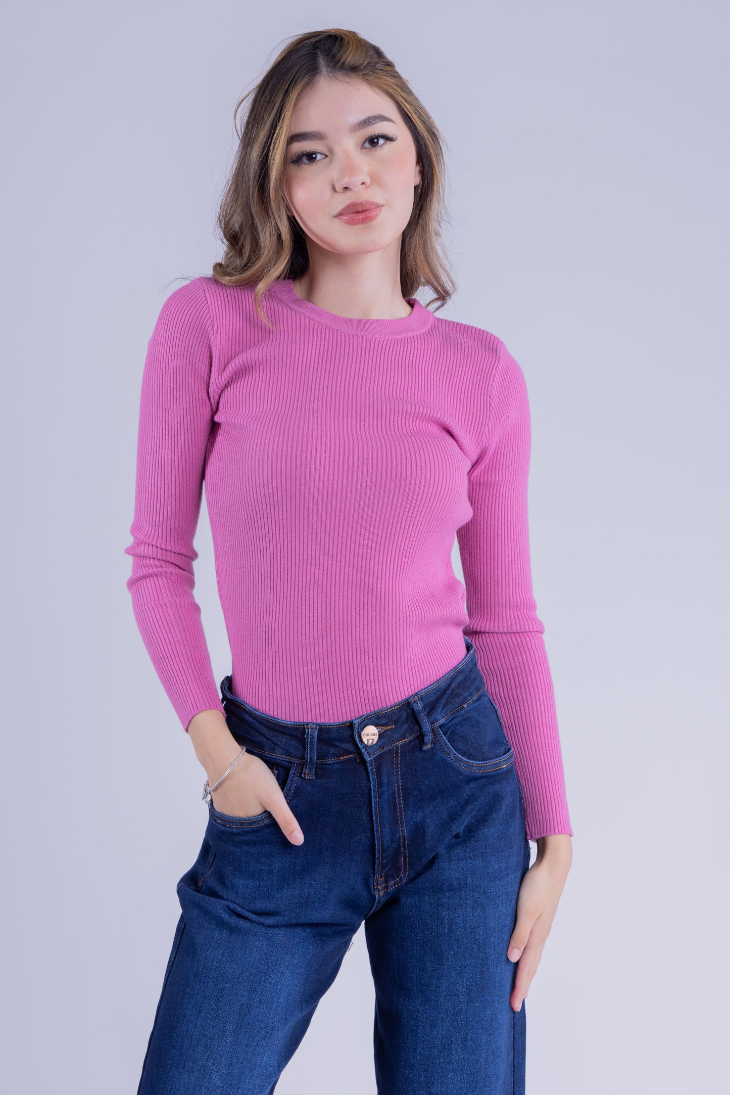 Blusa acanalada rosa