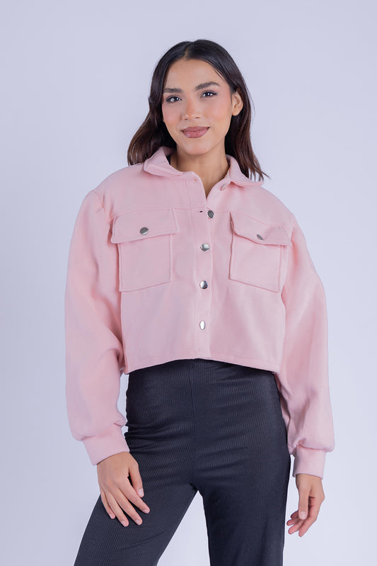 Abrigo crop rosa