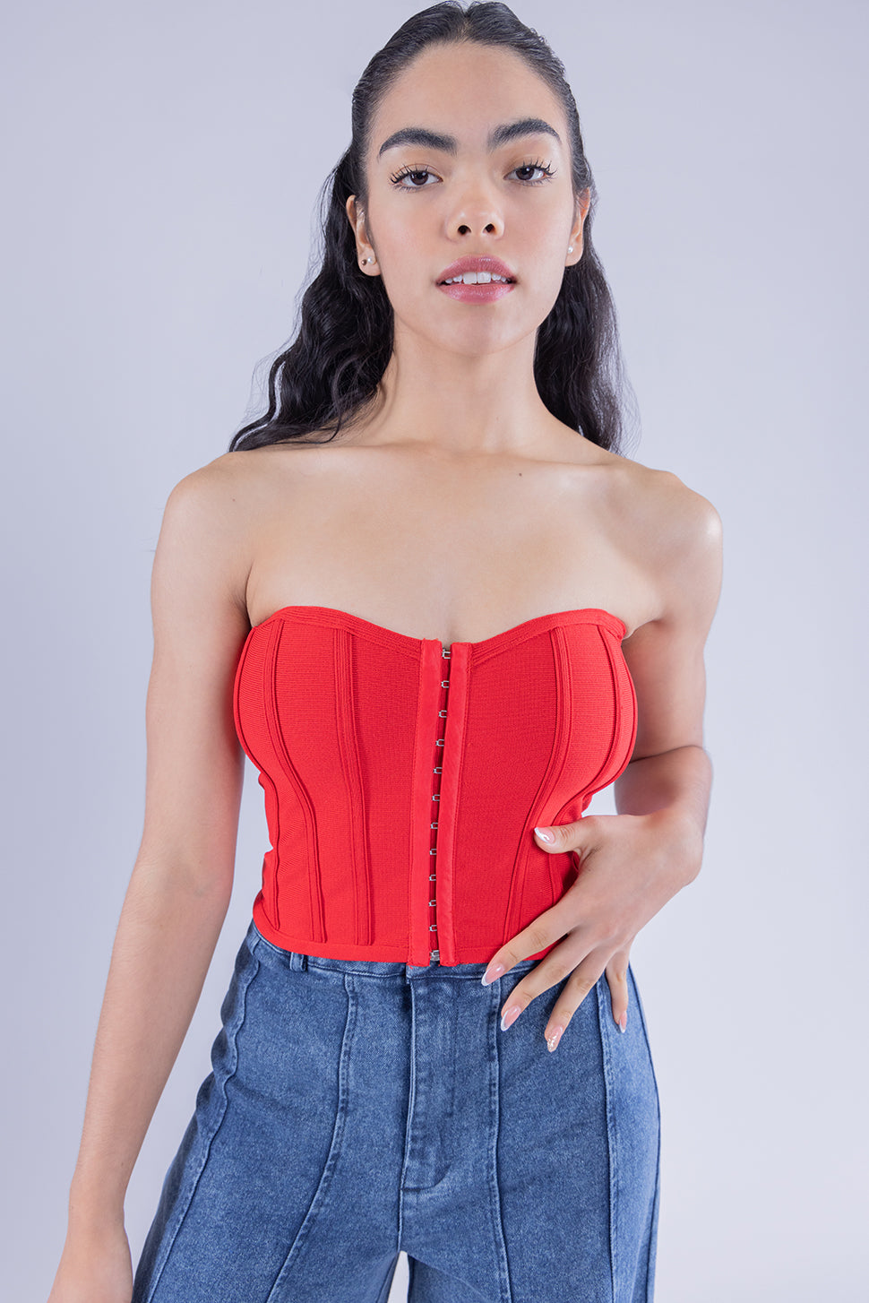 Crop top rojo tipo corset