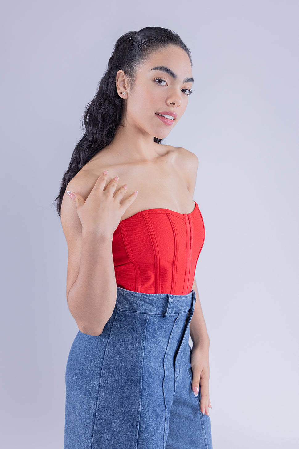 Crop top rojo tipo corset