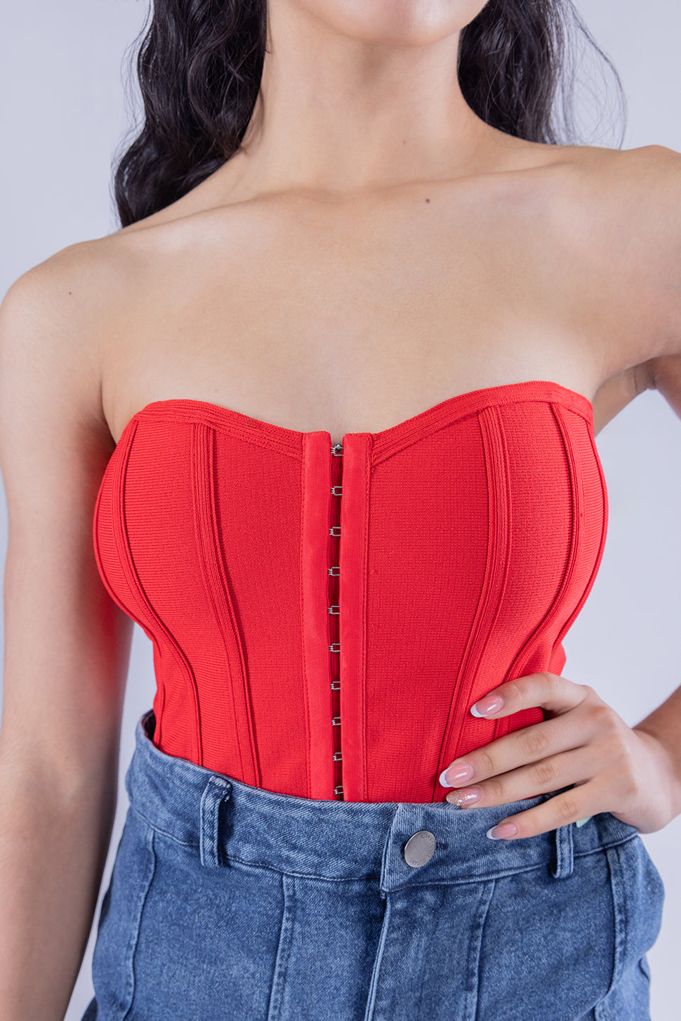 Crop top rojo tipo corset