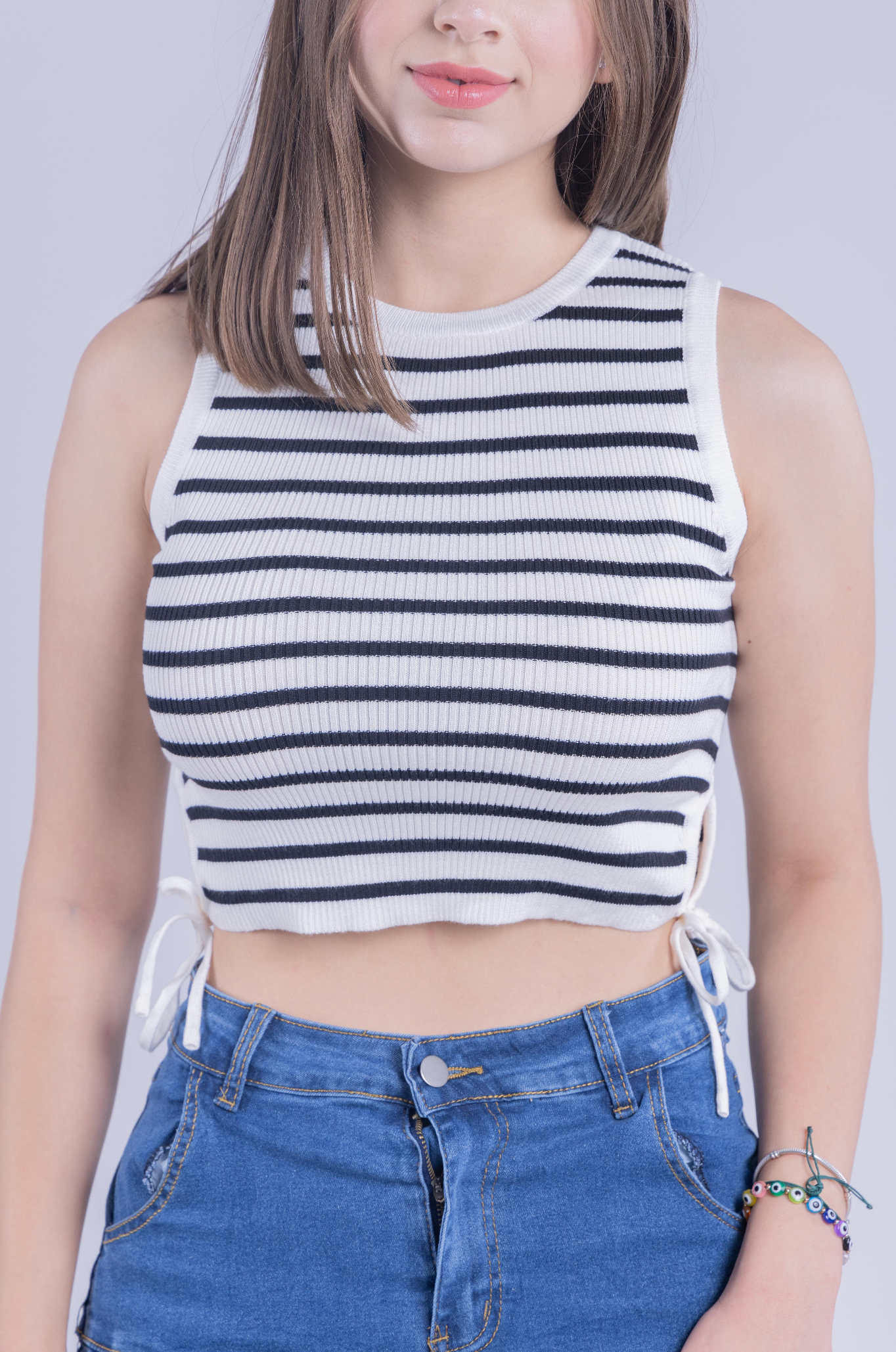 Crop top acanalado con listones